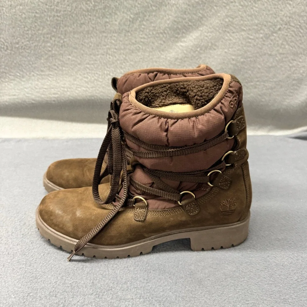 Timberland Boots Womens 9.5 Sherpa Lined‎ 650 Down Insulated Brown Leather